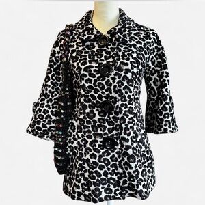 Y2K Forever 21 leopard print pea coat with bell 3/4 sleeves